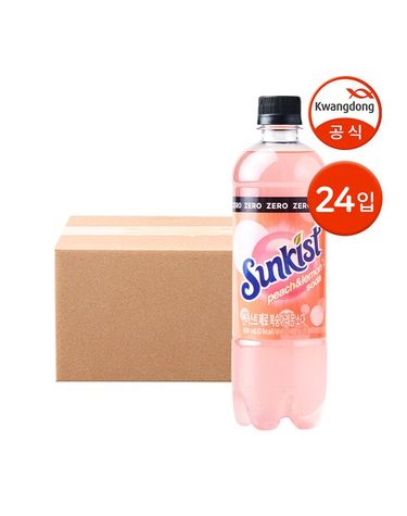 [보리보리] 썬키스트 제로 복숭아레몬 소다 600ml 24입 / 탄산음료 제로음료