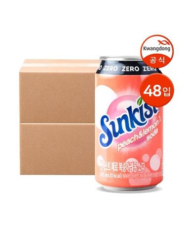 [보리보리] 썬키스트 제로 복숭아레몬 소다 355ml 48입
