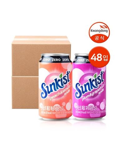 [보리보리] 썬키스트 제로 소다 355ml 자두자몽 24입 + 복숭아레몬 24입