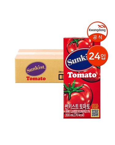 [보리보리] 썬키스트 토마토 주스 200ml 24팩 / 과채주스 팩주스