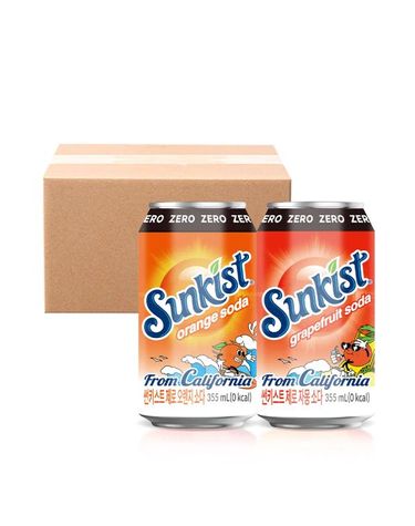 [보리보리] 썬키스트 제로 소다 355ml 혼합 자몽 24캔 + 오렌지 24캔