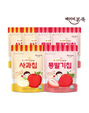 [보리보리]  국산 과일 사과칩3봉 x 통딸기칩 3봉 총 6봉