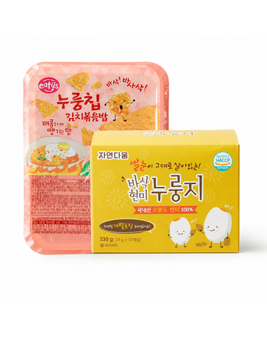 [보리보리] 바삭 현미 누룽지 330g 33gx10개 1팩 + 누룽칩 김치볶음밥 330g 33gx10개 1팩