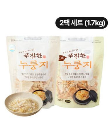 [보리보리] 구수하고 바삭한 푸짐한 솥뚜껑 누룽지 900g+현미 누룽지 800g 각 1팩 총 1.7kg 대용량