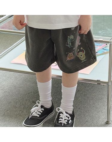 [보리보리] KIDS 와이드 해피 데이 피그먼트 스웨트쇼츠 스모크블랙