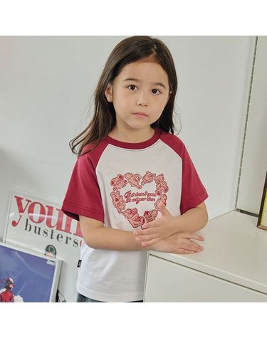 [보리보리] KIDS 하트 베어 레글런 반팔티 버건디