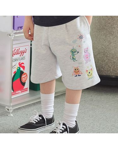 [보리보리] KIDS 와이드 해피 데이 스웨트쇼츠 멜란지화이트