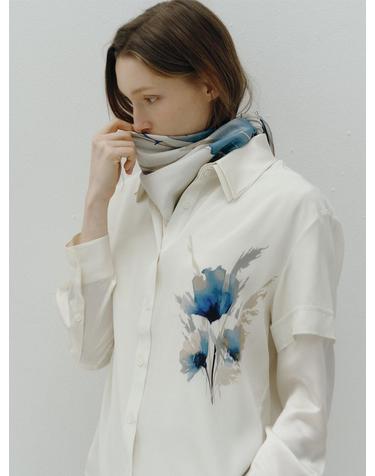 SILK SHORT SLEEVE SOLID BLOUSE [FLOWER]