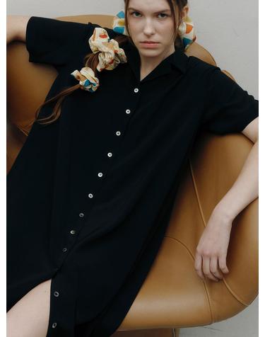 ILK LOOSEFIT V-NECK SHIRT DRESS [BLACK]