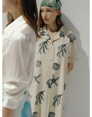 SILK LOOSEFIT V-NECK SHIRT DRESS [SEASHELL]