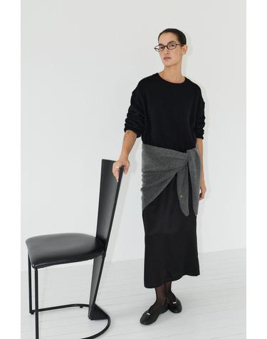 SILK BACK-BANDING MAXI SKIRT [BLACK]