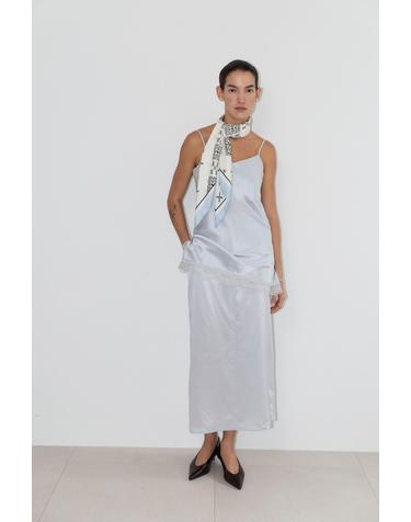 SILK BACK-BANDING MAXI SKIRT [GRAY]