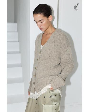 SILK WOOL V-NECK CARDIGAN [BEIGE]