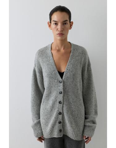 SILK WOOL V-NECK CARDIGAN [LIGHT GRAY]