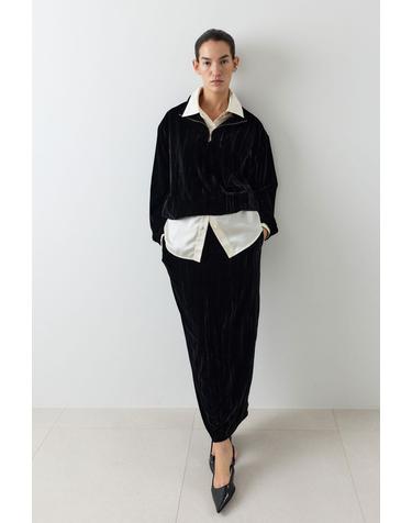 VELVET BANDING SKIRT [BLACK]