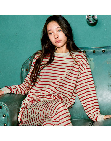 마밤 MSMV 아동 주니어 잠옷 피치기모 초등학생 내의 키즈 9부 실내복 디얼ST크림레드