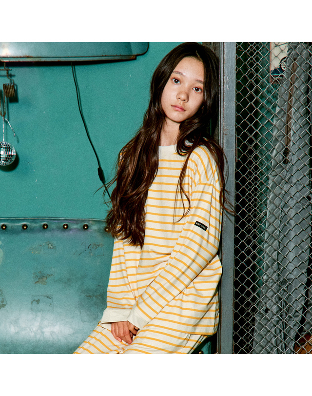 마밤 마밤 MSMV 아동 주니어 잠옷 피치기모 초등학생 내의 키즈 9부 실내복 디얼ST크림옐로우 착용컷