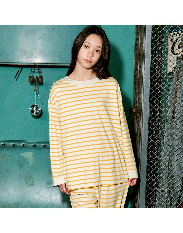 마밤 마밤 MSMV 아동 주니어 잠옷 피치기모 초등학생 내의 키즈 9부 실내복 디얼ST크림옐로우 착용컷