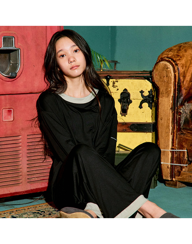 마밤 마밤 MSMV 아동 주니어 잠옷 피치기모 초등학생 내의 키즈 실내복 링거 9부 무드블랙 착용컷