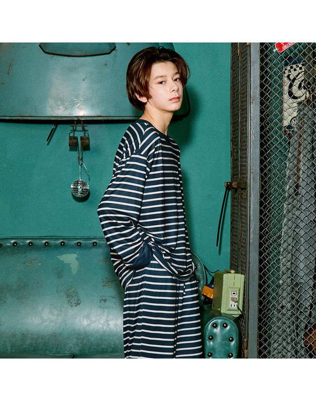 마밤 마밤 MSMV 아동 주니어 잠옷 피치기모 초등학생 내의 키즈 9부 실내복 디얼ST네이비크림 착용컷