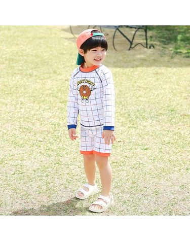 [보리보리] BAY-B 유아 아동 남아 라인보이 래쉬가드+수영모 세트