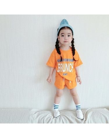 [보리보리] 브런치 상하세트 오렌지,옐로우,화이트 남여공용 유아휴가룩 아기비치웨어 여아여름옷