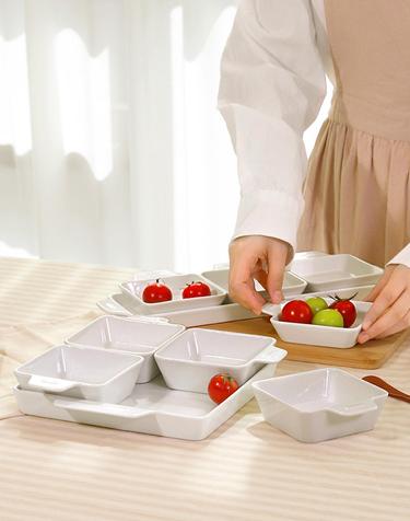 [케어프린] 세라믹 나눔 접시 볼 플레이팅 1인 식기세트 찬기 오븐 반찬 사각 손잡이 그릇 5P