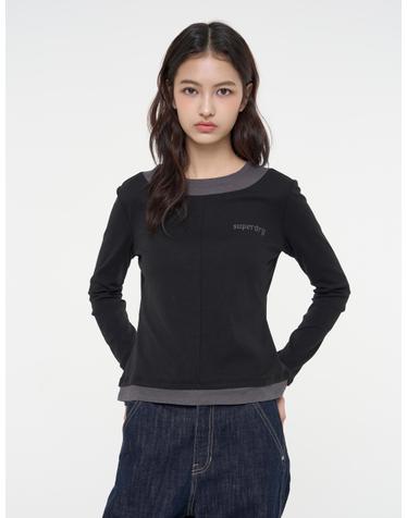 우먼스 레이어드 긴팔 티셔츠 블랙 SDFILAQ41BLK