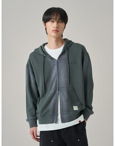 빈티지 베이드 워싱 후드 집업 다크그레이 SDUMZFP48DGR