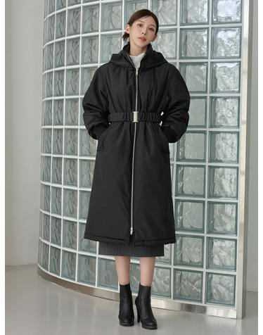 BELT LONG PADDING JUMPER BLACK 벨트 롱 패딩 점퍼 블랙