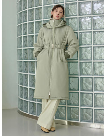 [44-77]BELT LONG PADDING JUMPER GREEN 벨트 롱 패딩 점퍼 그린