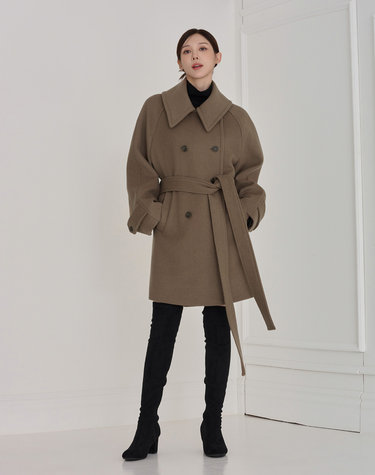 [S사이즈추가] WIDE COLLAR WOOL HALF COAT COCOA
