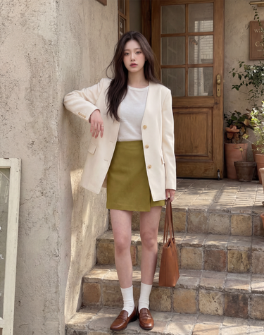 STITCH NO COLLAR JACKET IVORY 스티치 노카라 자켓 아이보리