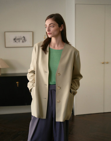 STITCH NO COLLAR JACKET GREEN  스티치 노카라 자켓 그린