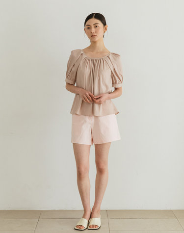 [44-77]BACK STRAP SHIRRING BLOUSE PINK 백 스트랩 셔링 블라우스 핑크