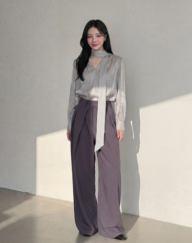지에마르 [44-77]WIDE SLACKS GRAY 와이드 슬랙스 그레이