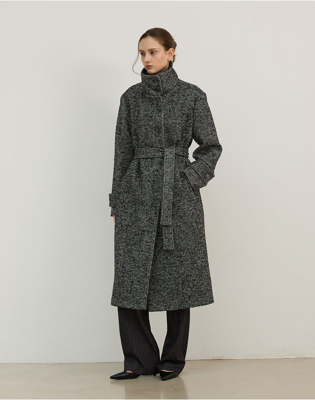 지에마르 HERRINGBONE WOOL LONG COAT 헤링본 울 롱 코트 착용컷