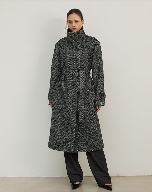 지에마르 HERRINGBONE WOOL LONG COAT 헤링본 울 롱 코트 착용컷
