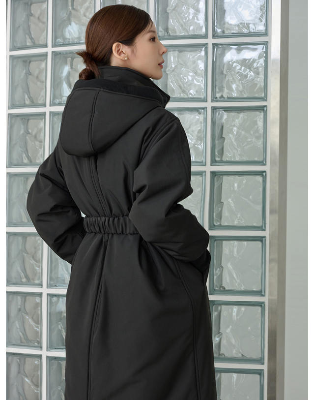 지에마르 BELT LONG PADDING JUMPER BLACK 벨트 롱 패딩 점퍼 블랙 착용컷