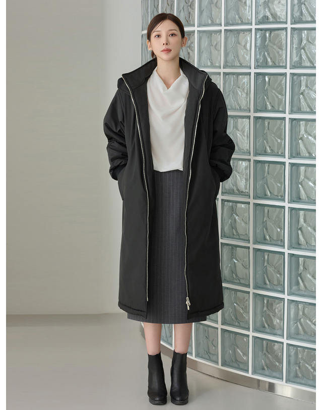 지에마르 BELT LONG PADDING JUMPER BLACK 벨트 롱 패딩 점퍼 블랙 착용컷