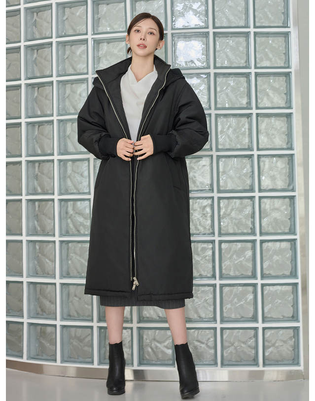 지에마르 BELT LONG PADDING JUMPER BLACK 벨트 롱 패딩 점퍼 블랙 착용컷