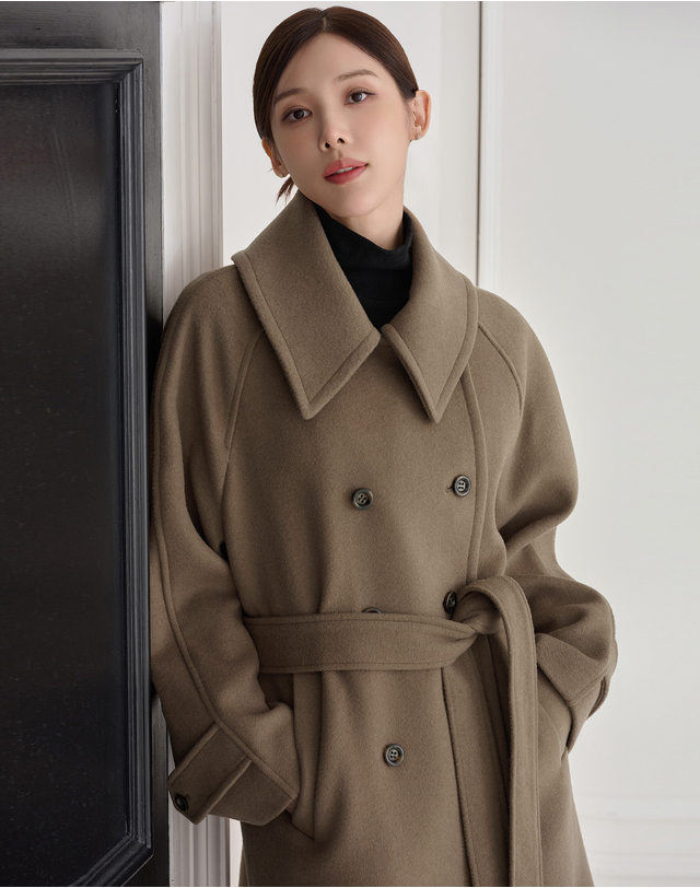 지에마르 [S사이즈추가] WIDE COLLAR WOOL HALF COAT COCOA 착용컷