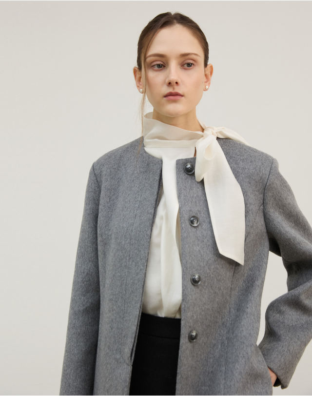 지에마르 WOOL FLARE HALF COAT GRAY 울 플레어 하프 코트 그레이 착용컷