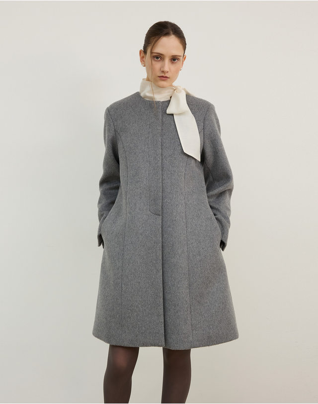 지에마르 WOOL FLARE HALF COAT GRAY 울 플레어 하프 코트 그레이 착용컷