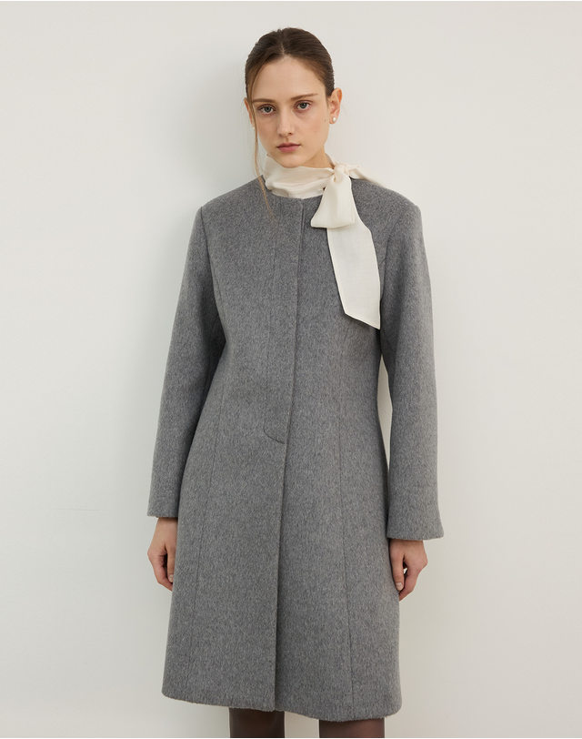 지에마르 WOOL FLARE HALF COAT GRAY 울 플레어 하프 코트 그레이 착용컷