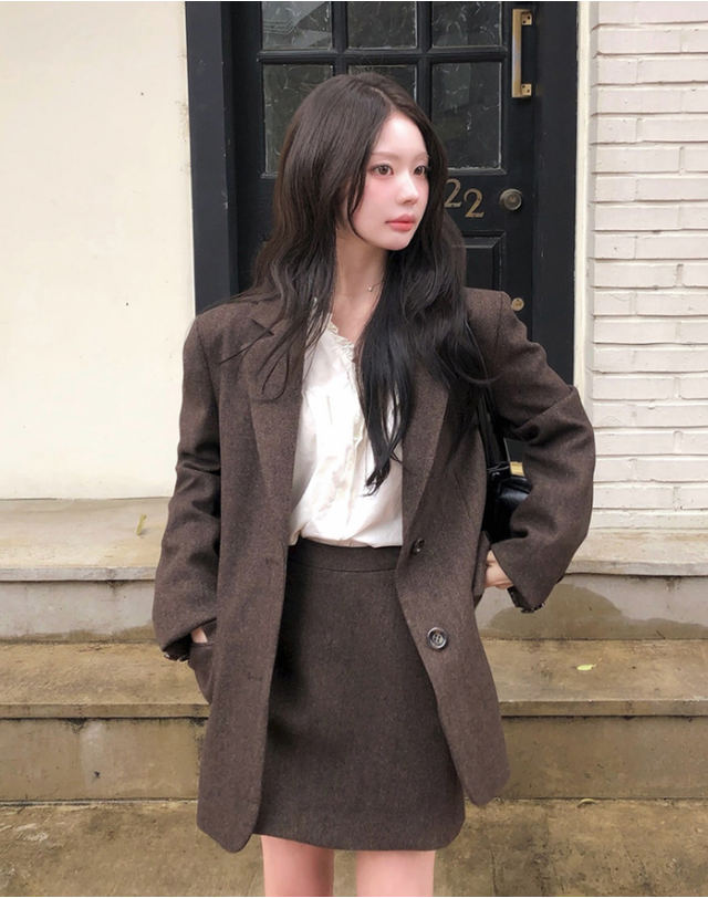 지에마르 [s사이즈추가 ] HERRINGBONE CLASSIC WOOL JACKET BROWN 헤링본 클래식 울 자켓 브라운 착용컷