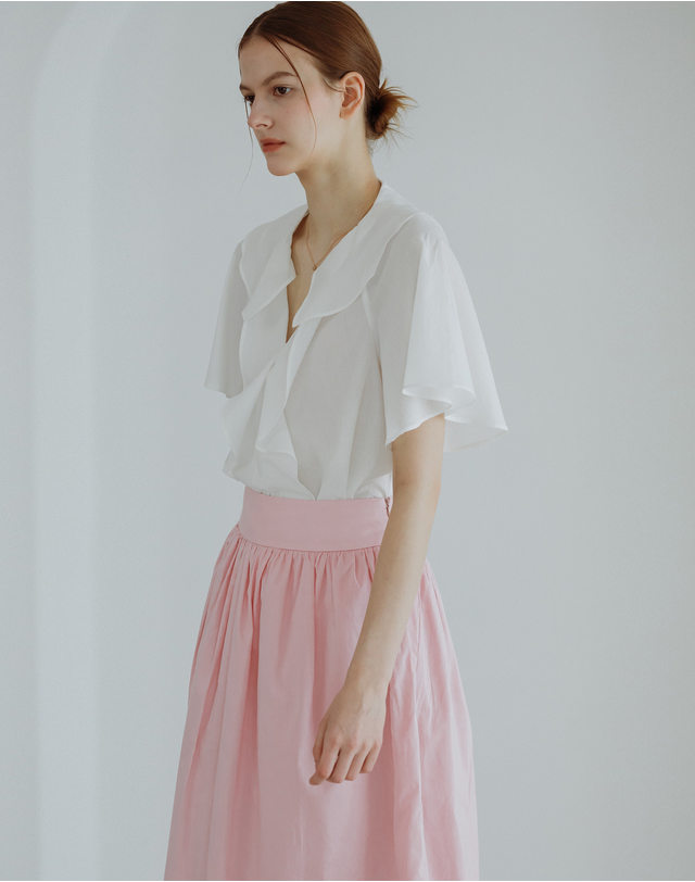 지에마르 셔링 블라우스 그린 SHIRRING BLOUSE GREEN 착용컷