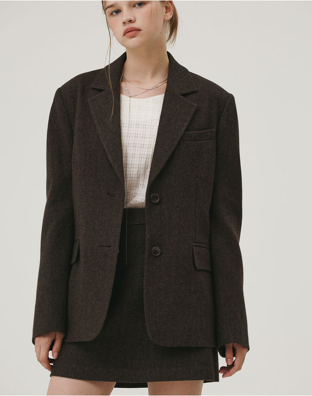 지에마르 HERRINGBONE CLASSIC WOOL SKIRT BROWN 착용컷