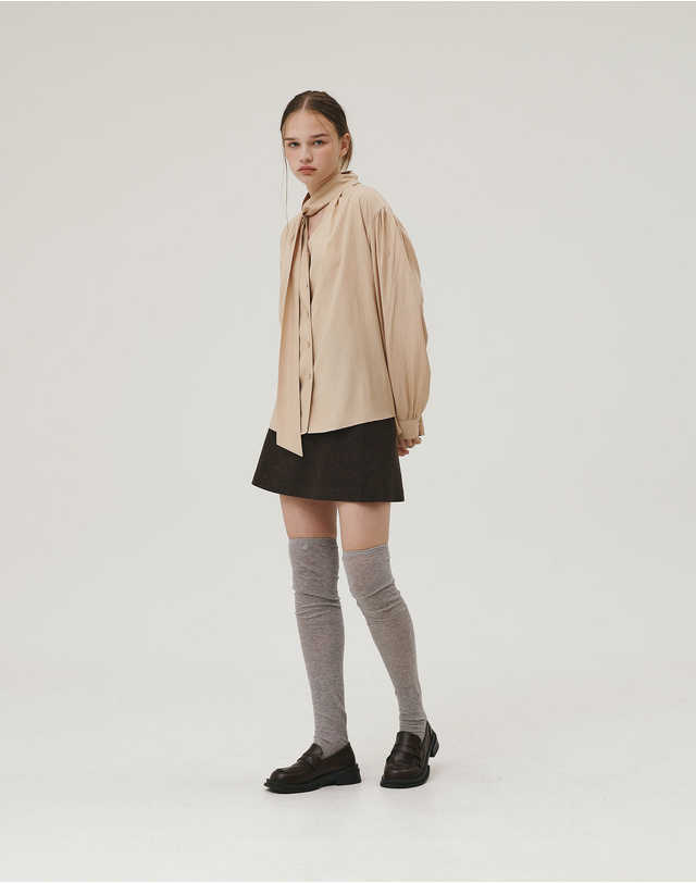 지에마르 HERRINGBONE CLASSIC WOOL SKIRT BROWN 착용컷