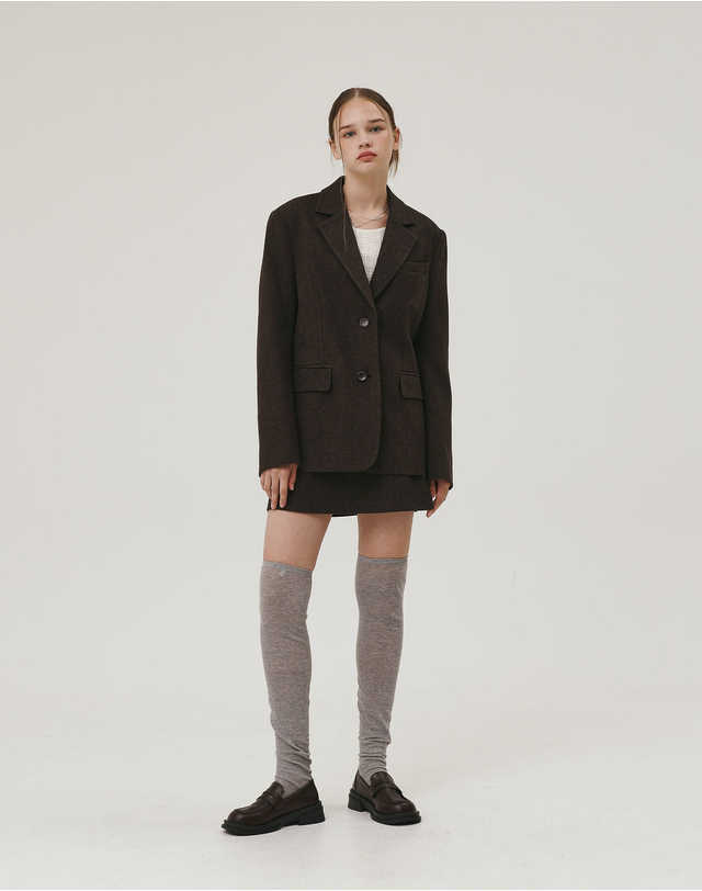 지에마르 HERRINGBONE CLASSIC WOOL SKIRT BROWN 착용컷